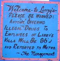 Sign on the door at Larry's Villa